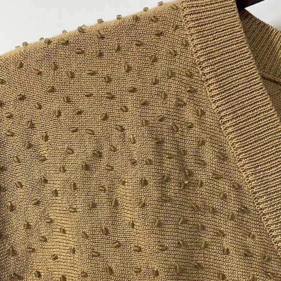 Talbots | NWT Tan Brown Silk Cotton Lightweight Beaded V-Neck Pullover Sweater S - Picture 15 of 17